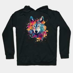 Colorful wolf with flowers Hoodie